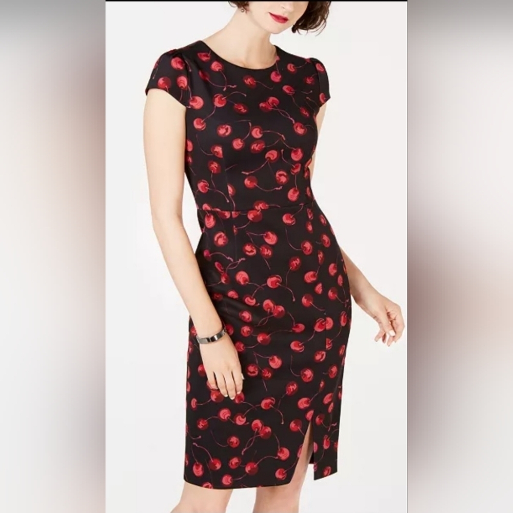 Betsey Johnson Cherry Print Scuba Sheath Dress, GUC, Size 4
